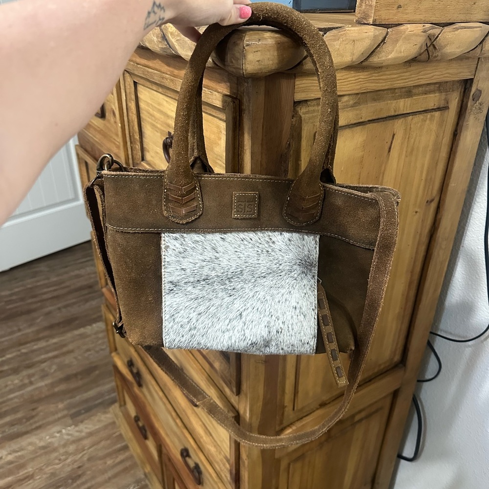 Brown and White Leather Handbag